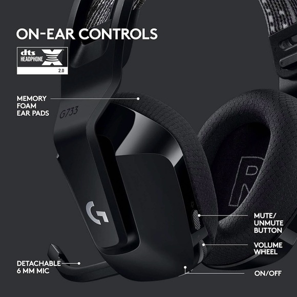 Logitech G733 Wireless Gaming Headset w Suspension Headband, Lightsync RGB w Mic - Picture 8 of 10